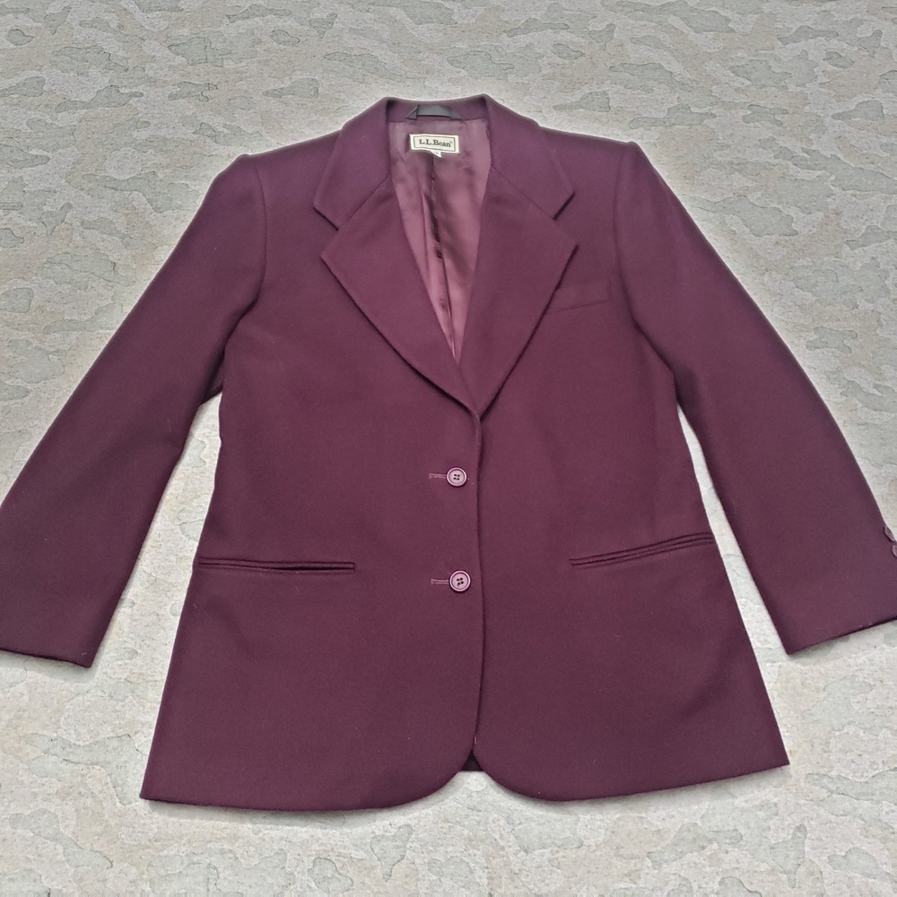 L.L. Bean Suit Womens 8P Purple Wool Cashmere Blend Pockets Long Sleeve